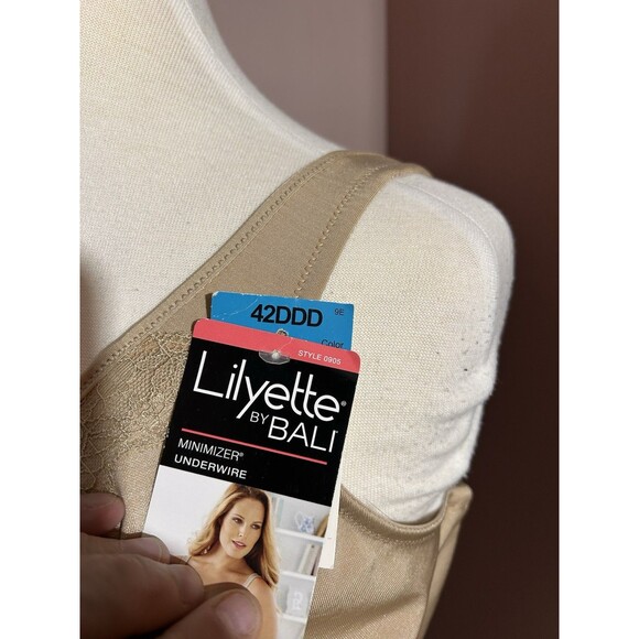 Lilyette By Bali Minimizer Underwire Bra 42DDD Lace Trim Unpadded Beige New - Picture 5 of 8